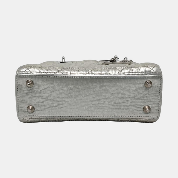 Authenticated pre-owned  Lady Dior Small Cannage Calfskin Silver - Tote Bag at Looply