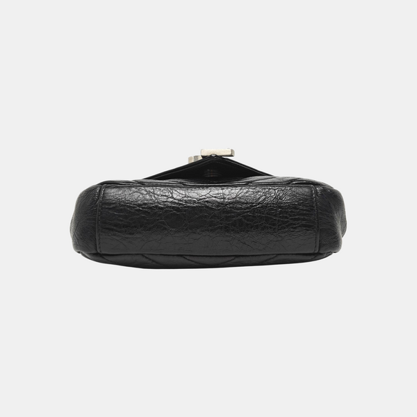 Chevron Calfskin Shoulder Bag Black