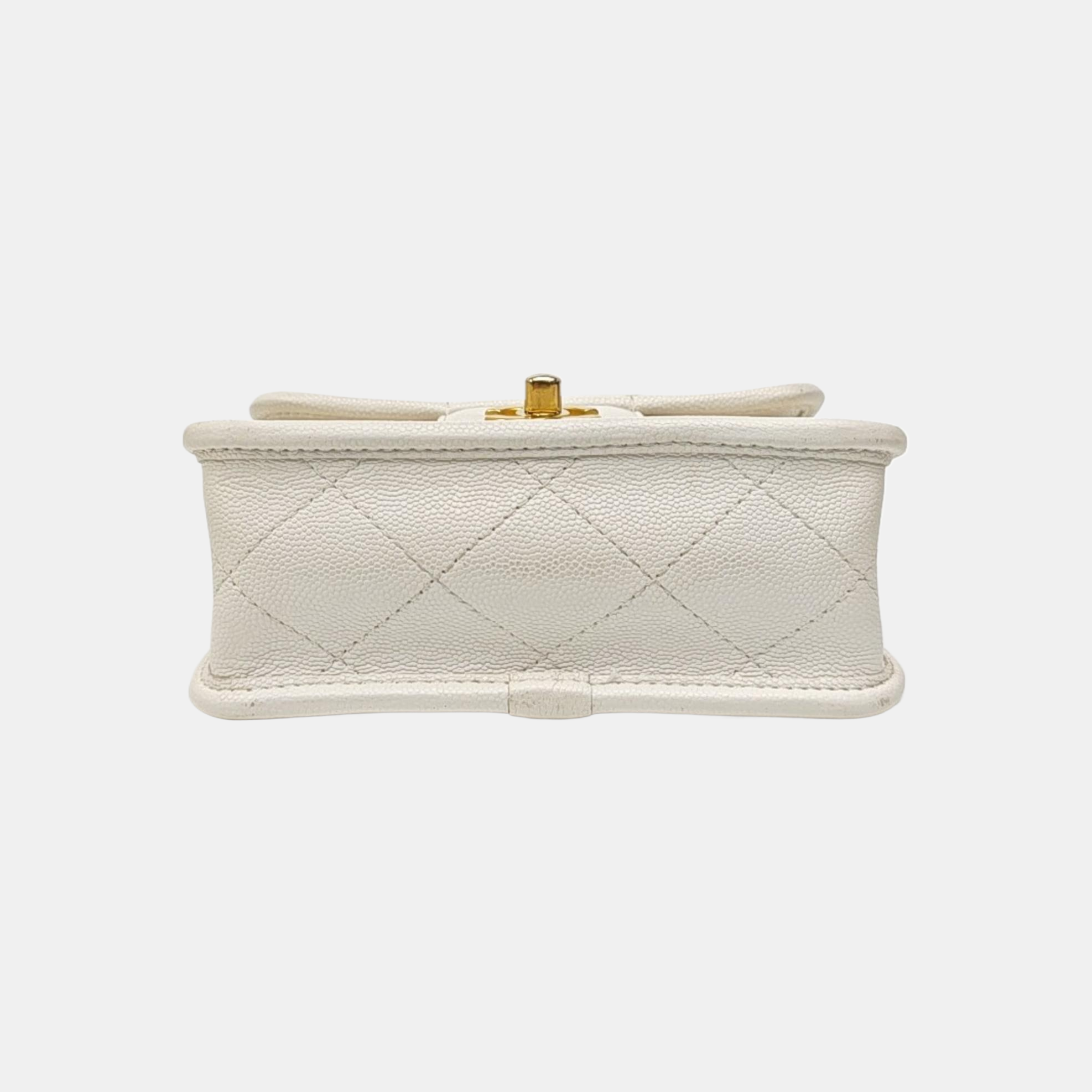 Quilted Grained Calfskin Shoulder Bag Small White