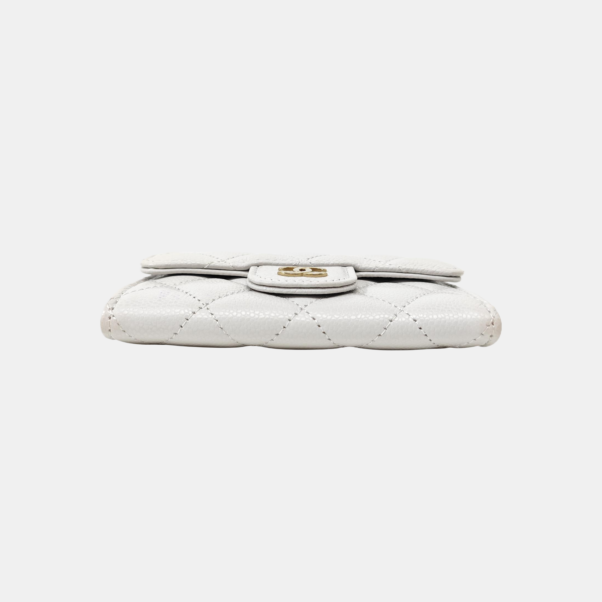 CLASSIC FLAP Quilted Grained Calfskin Gray Card Holder