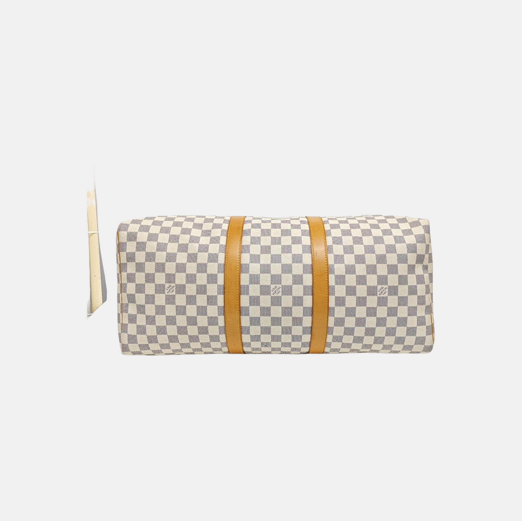 KEEPALL 50 Damier Azur Coated Canvas White