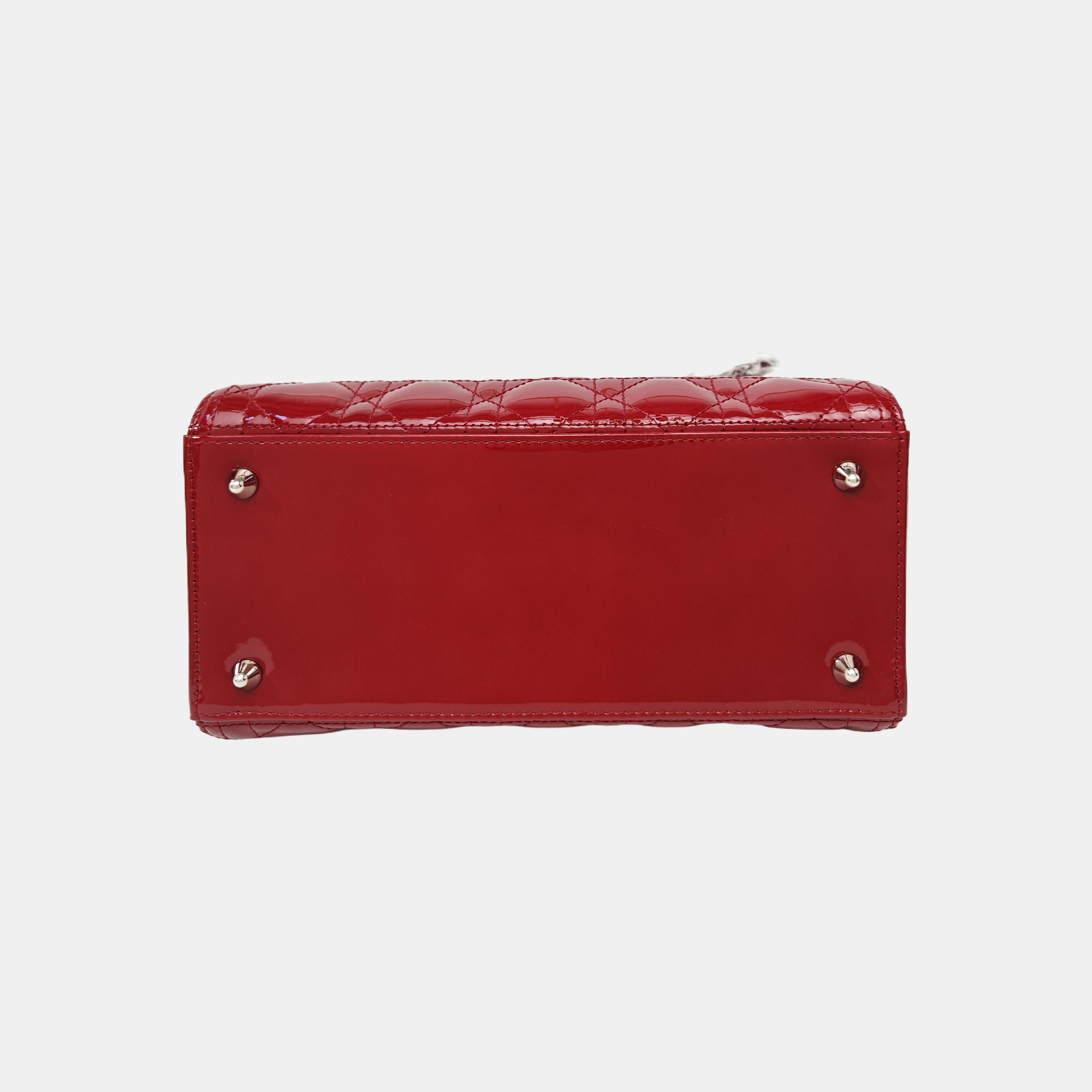 Lady Dior Medium Cannage Patent Leather Red