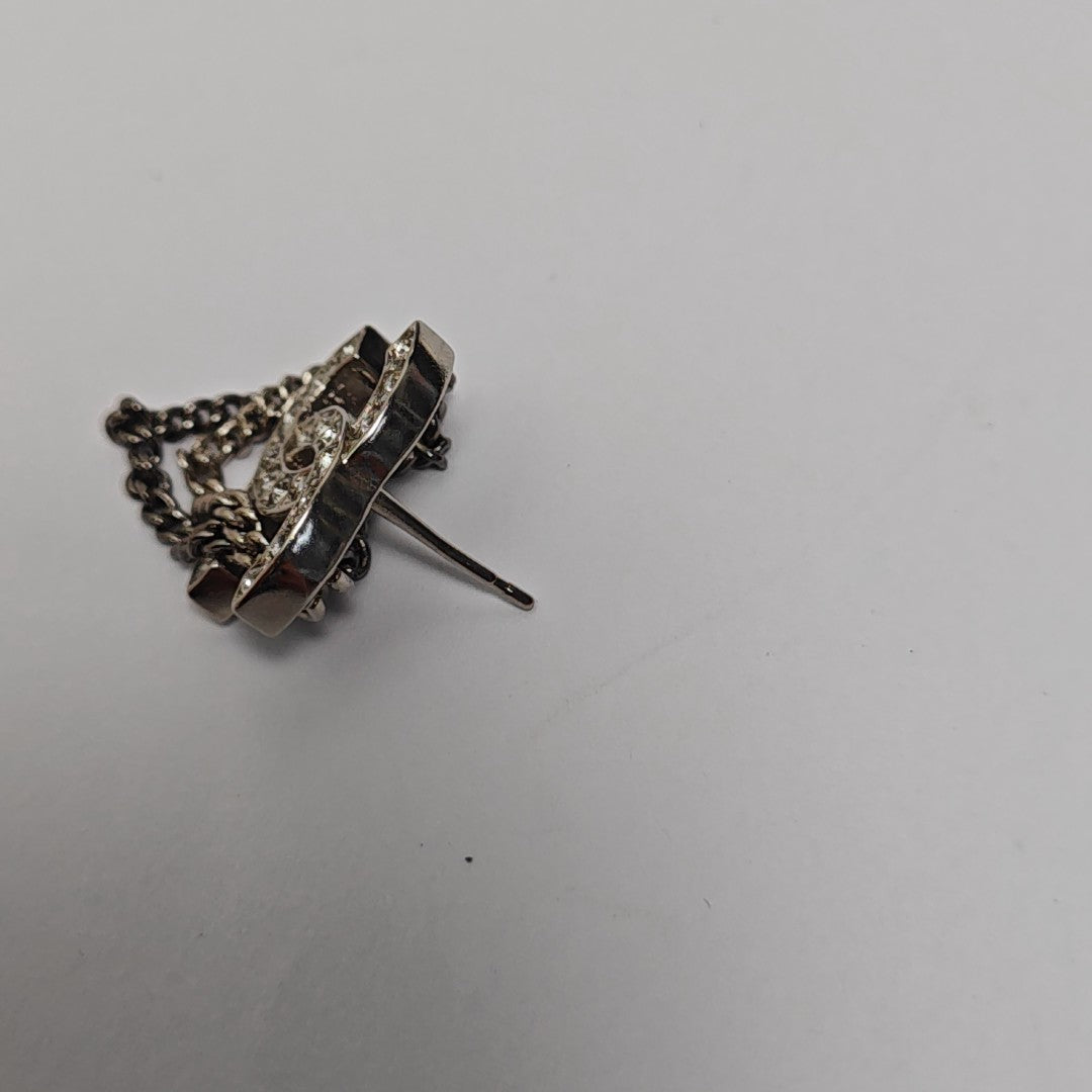 CC Logo Metal Silver Stud Earrings