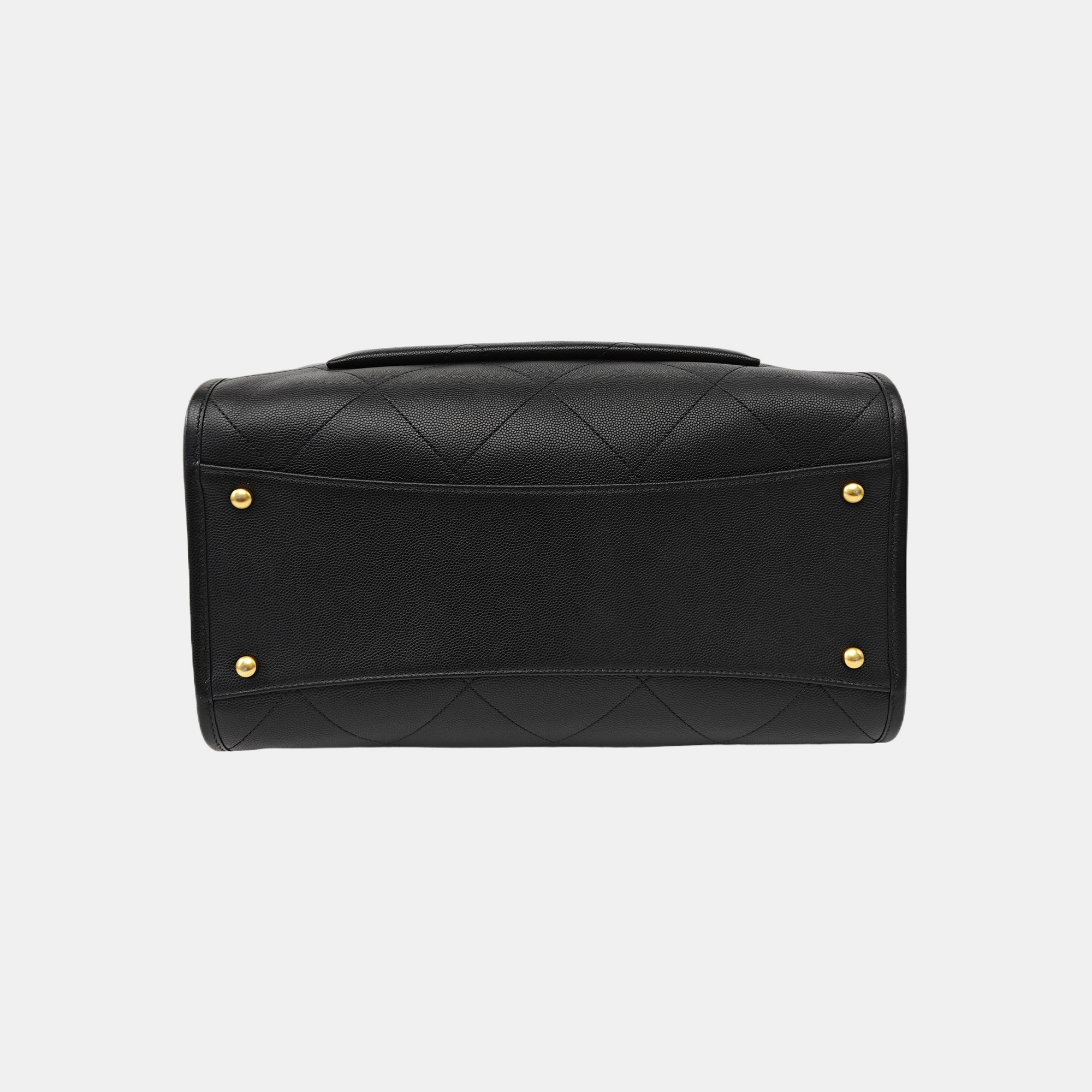Quilted Grained Calfskin Tote Bag Black