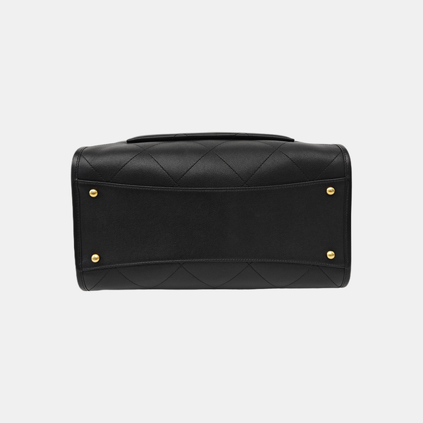 Quilted Grained Calfskin Tote Bag Black