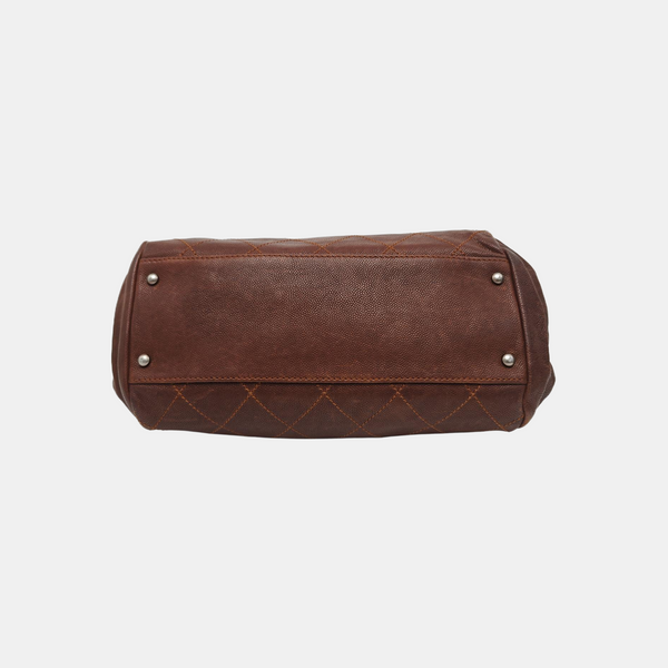 Quilted Grained Calfskin Top Handle Bag Brown