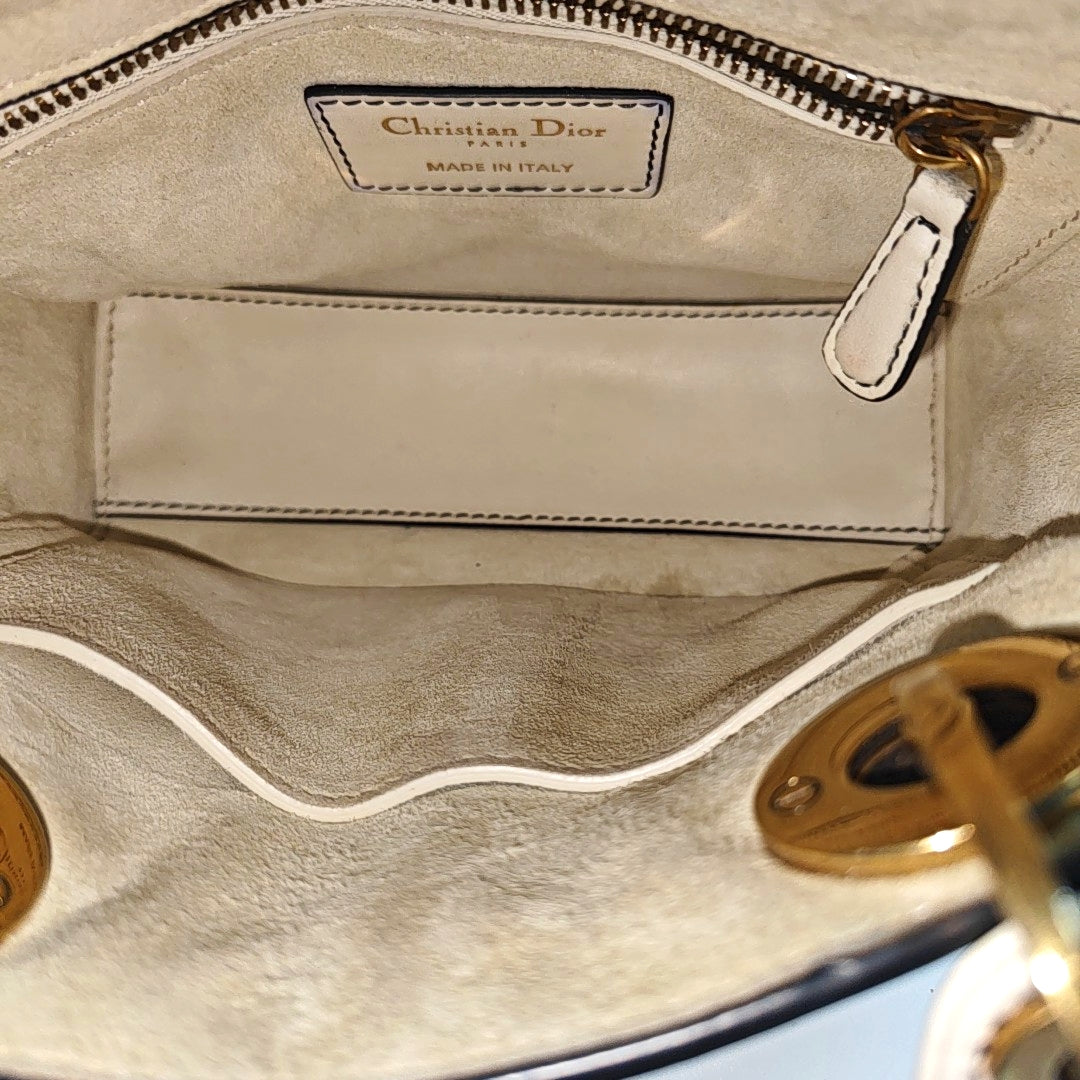 Authenticated pre-owned  Lady Dior Mini Lambskin White - Tote Bag at Looply
