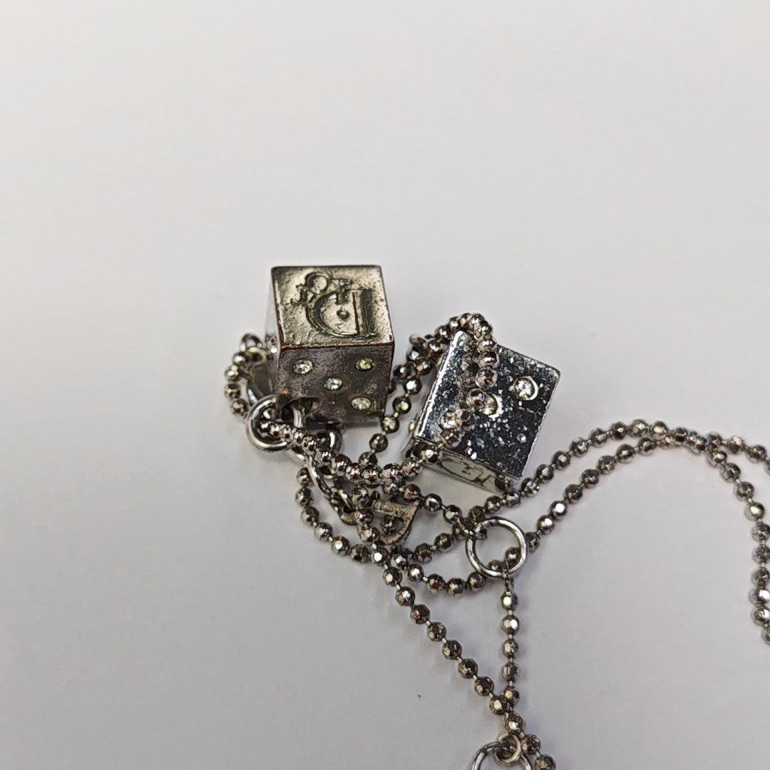 Dice Charms Metal Silver Necklace