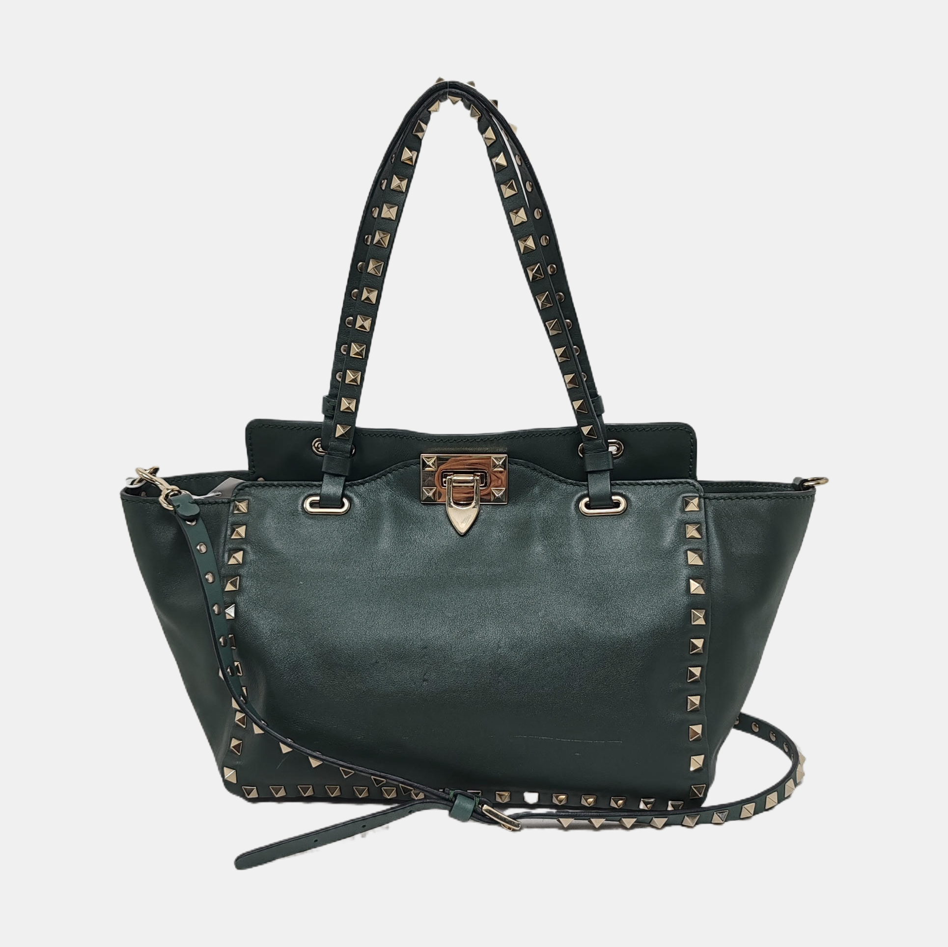 Authenticated pre-owned  Rockstud Small Calfskin Green - Tote Bag at Looply