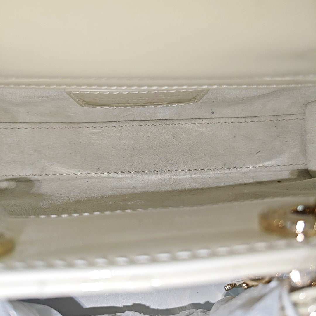 Lady D-Joy Super Mini Cannage Patent Leather White