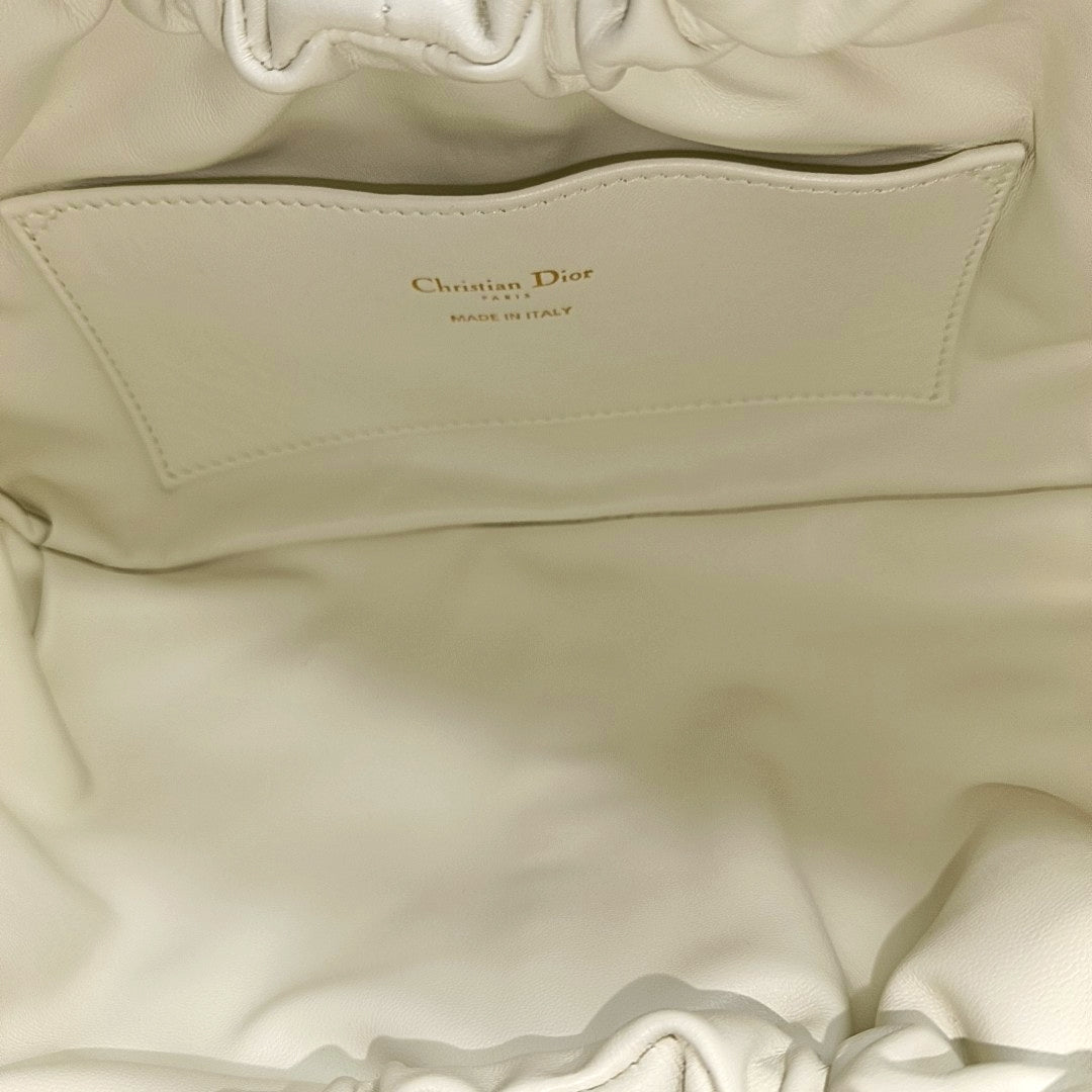 Cannage Calfskin Shoulder Bag White