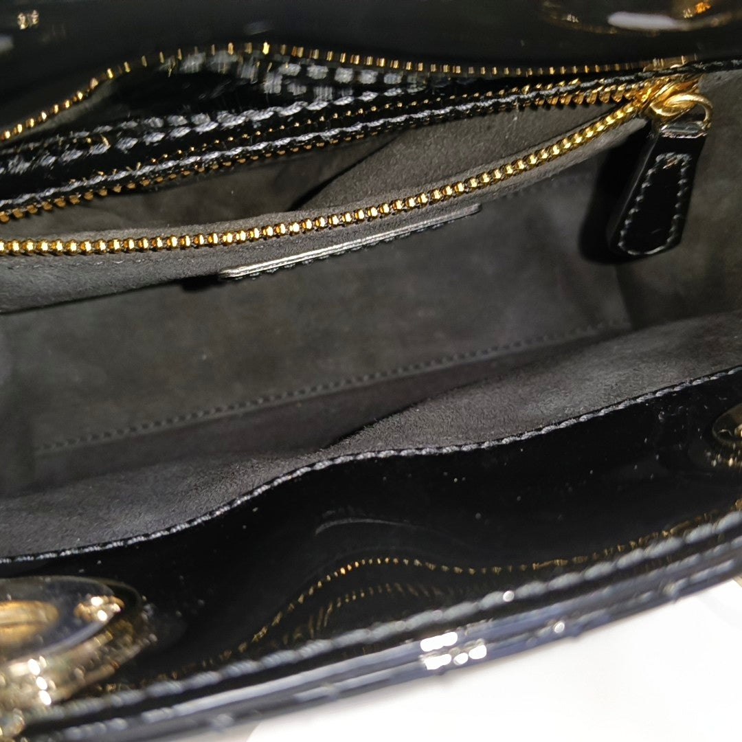 Lady Dior Mini Cannage Patent Leather Black