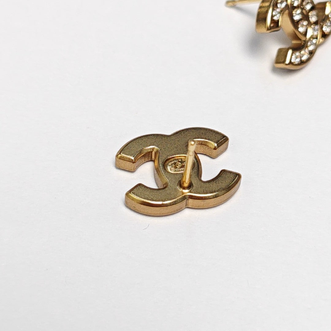 CC Logo Metal Gold Stud Earrings