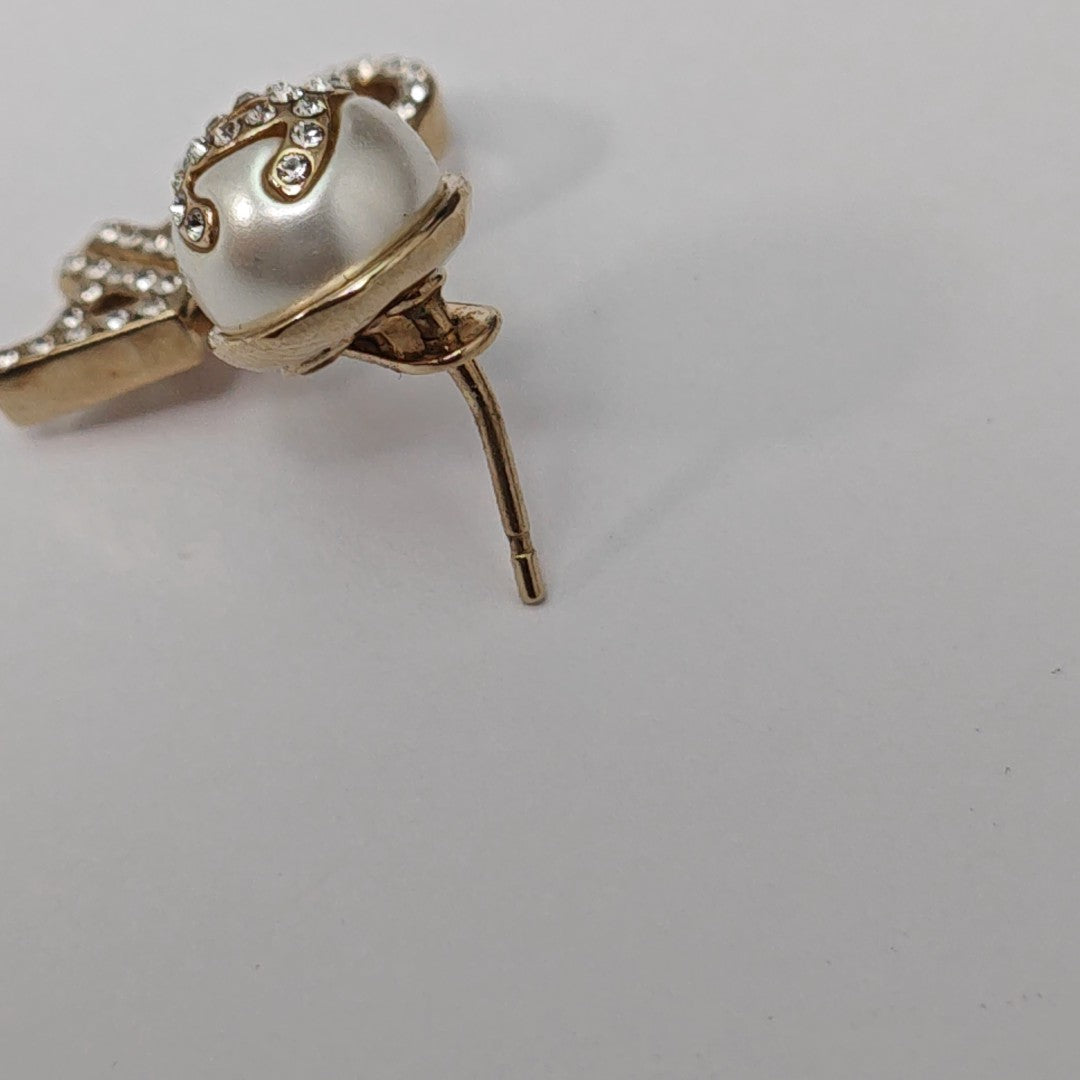 CC Logo Faux Pearl Gold Earrings