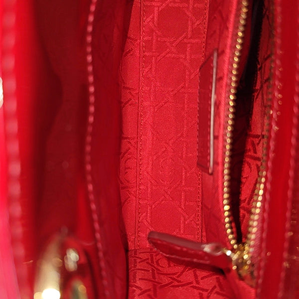 Lady Dior Mini Cannage Patent Calfskin Red