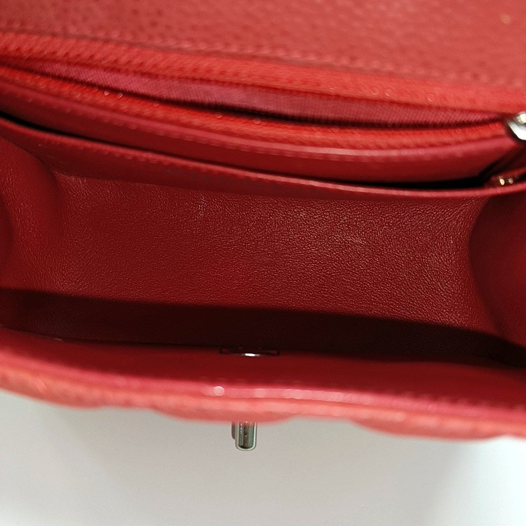 CLASSIC FLAP Mini Quilted Grained Calfskin Red