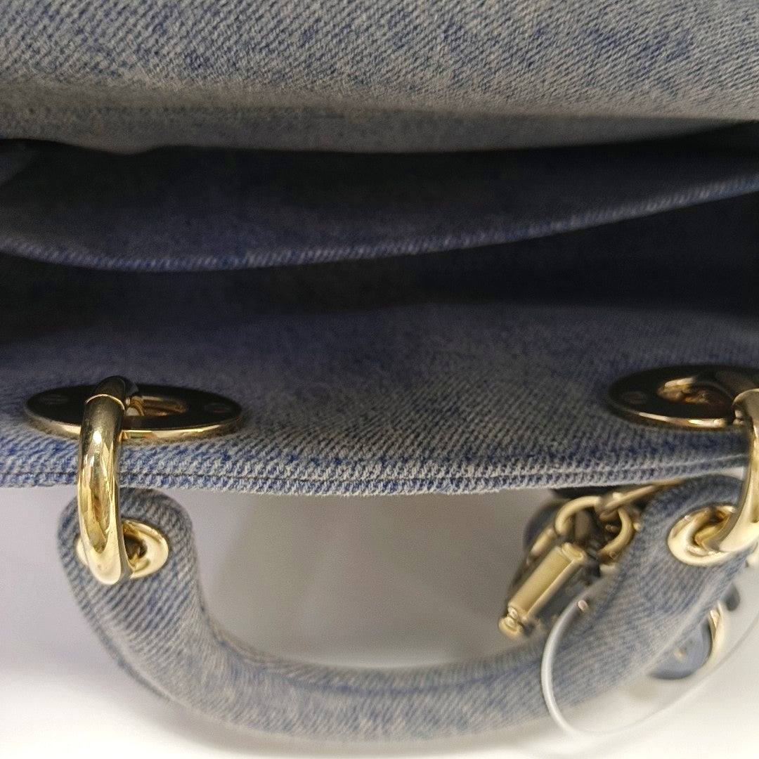 Authenticated pre-owned  Lady D-Joy Medium Quilted Denim Blue - Shoulder Bag at Looply