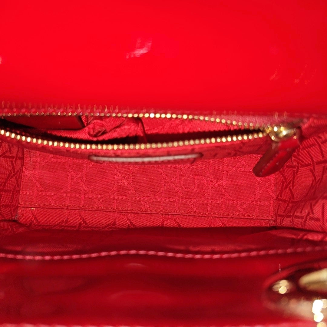 Lady Dior Mini Cannage Patent Leather Red