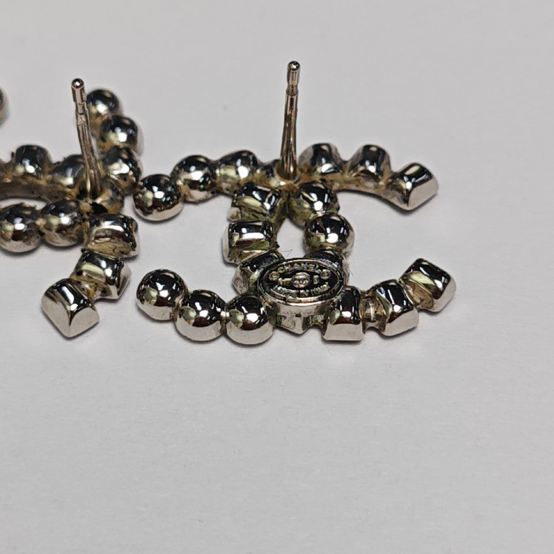 CC Logo Metal Silver Stud Earrings