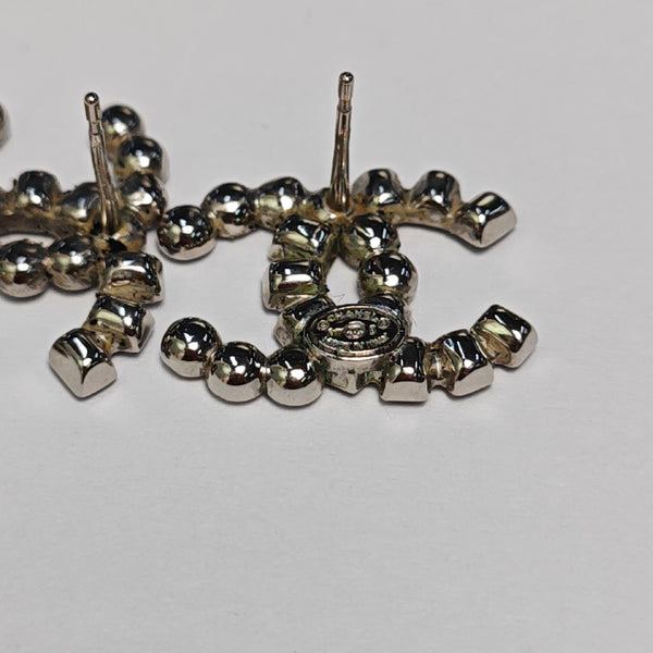 CC Logo Metal Silver Stud Earrings