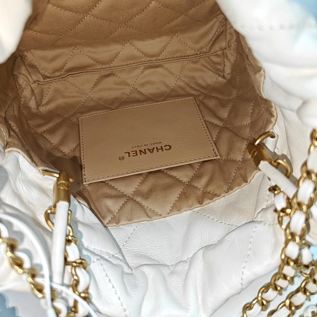 Authenticated pre-owned  CHANEL 22 Mini Quilted Calfskin White - Tote Bag at Looply