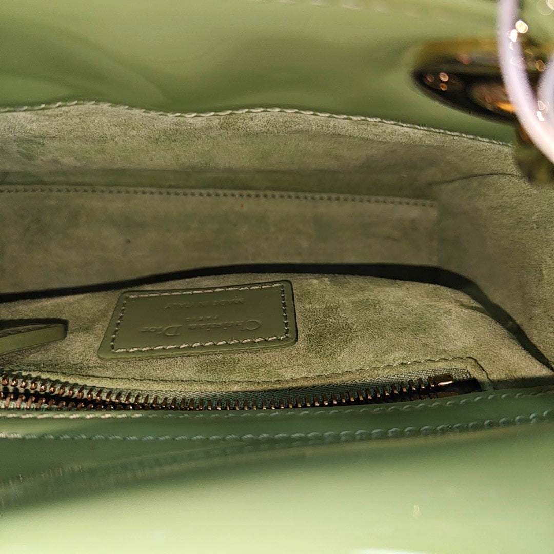 Lady Dior Mini Cannage Patent Leather Green