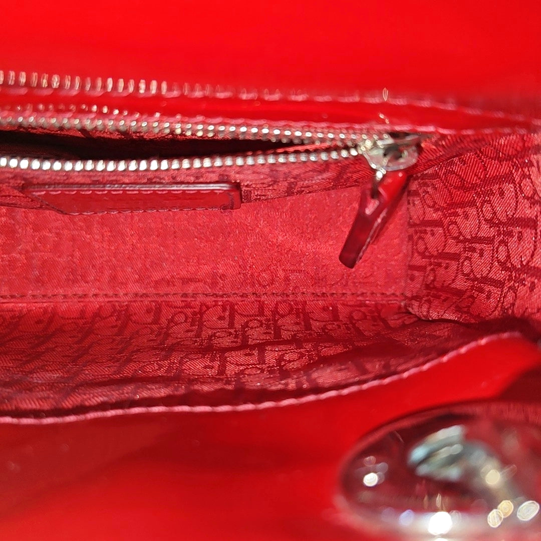Lady Dior Mini Cannage Patent Leather Red