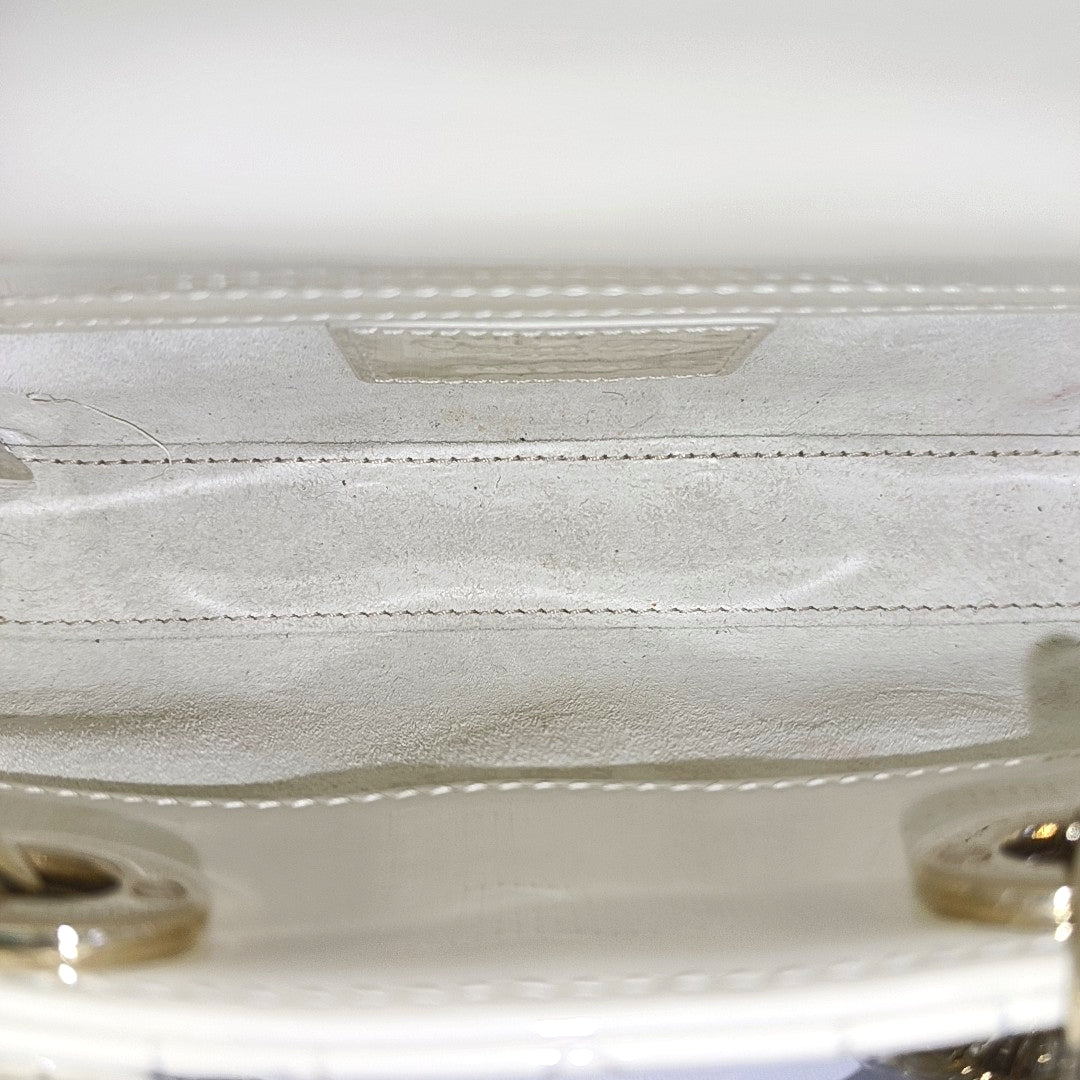 Lady D-Joy Super Mini Cannage Patent Leather White