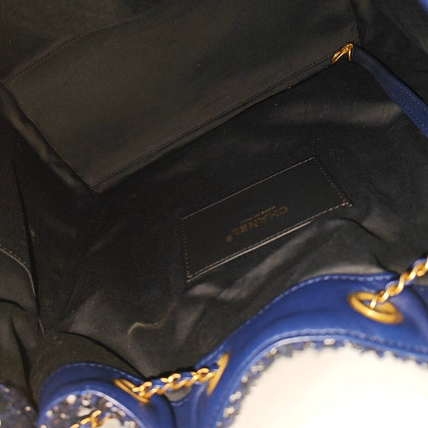 CHANEL 25 Medium Quilted Fabric Blue