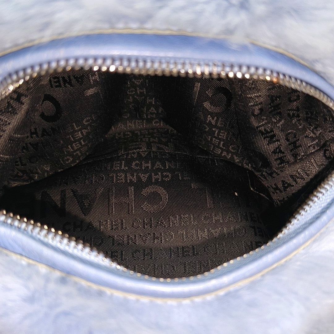Rabbit Fur Top Handle Bag Blue