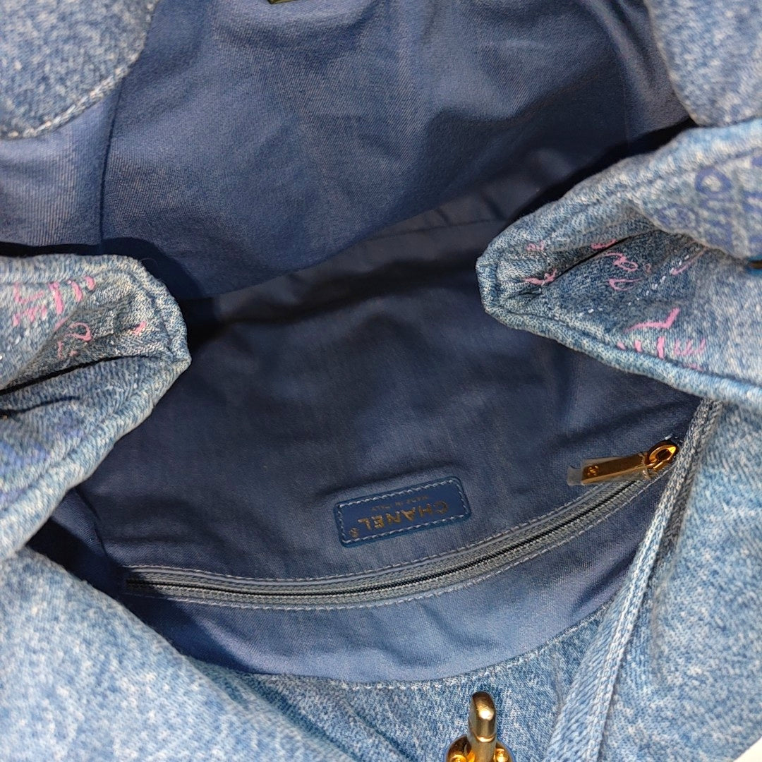 Quilted Fabric Top Handle Bag Blue