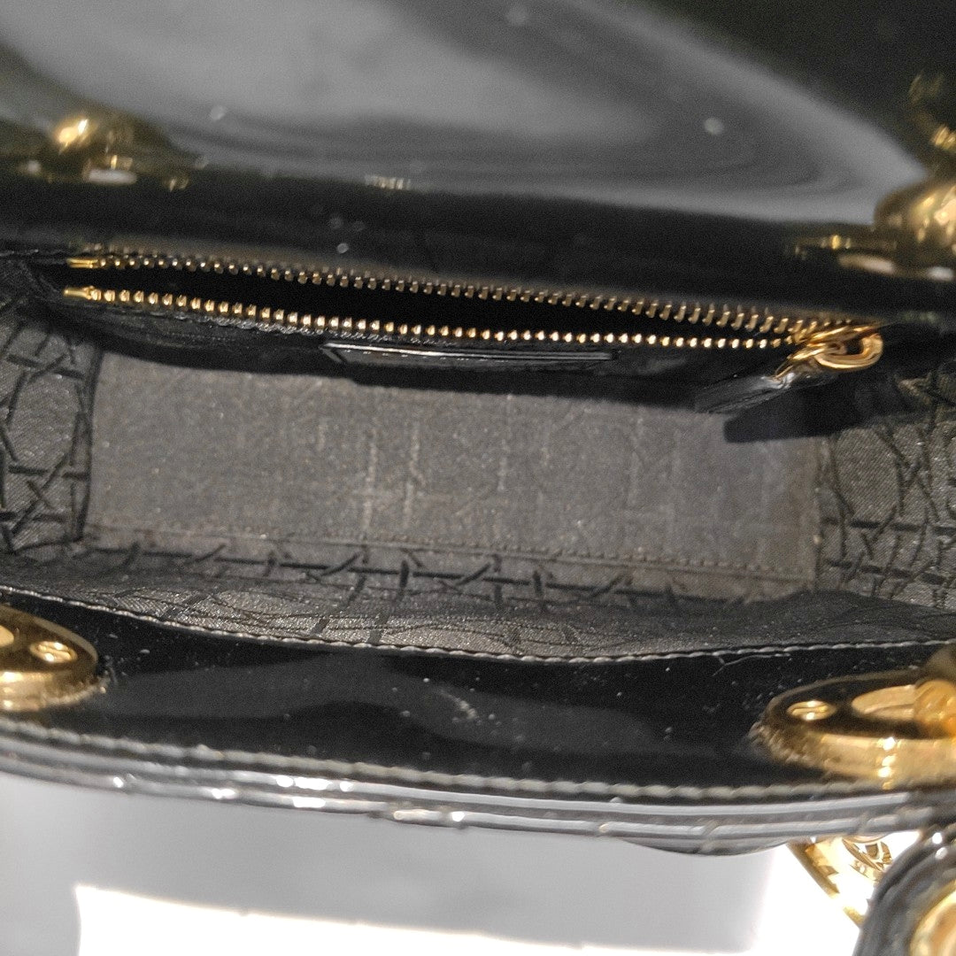 Lady Dior Mini Cannage Patent Leather Black