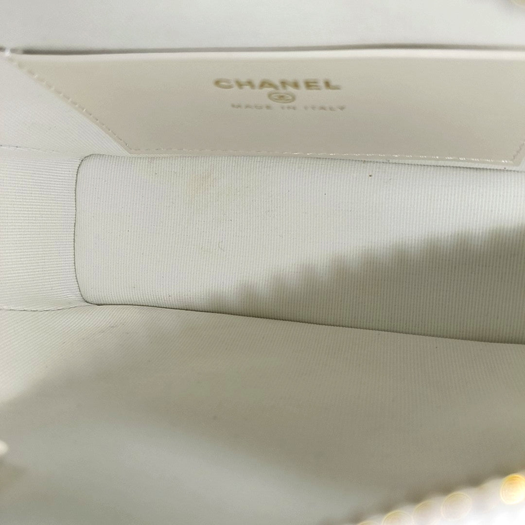 Quilted Grained Calfskin Shoulder Bag White