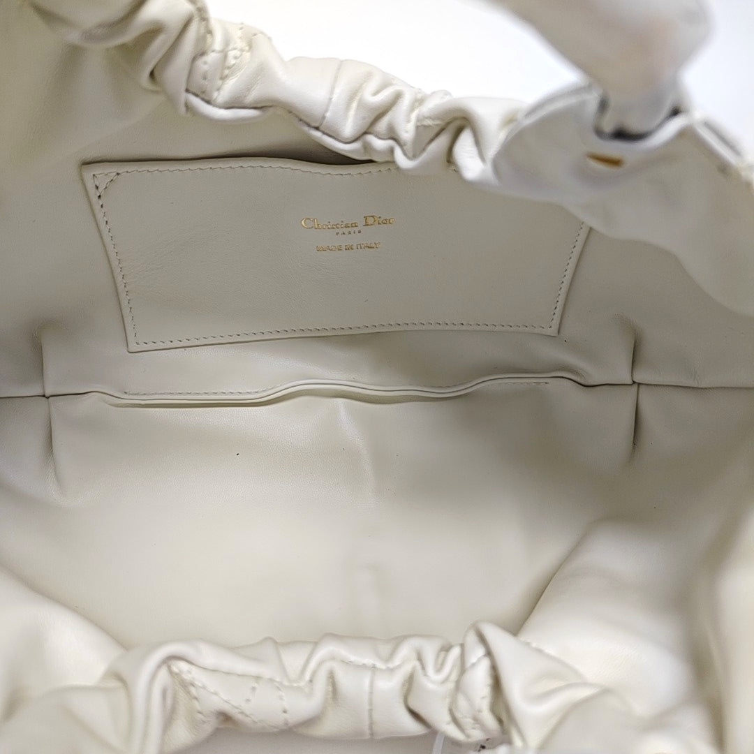 Cannage Calfskin Shoulder Bag White