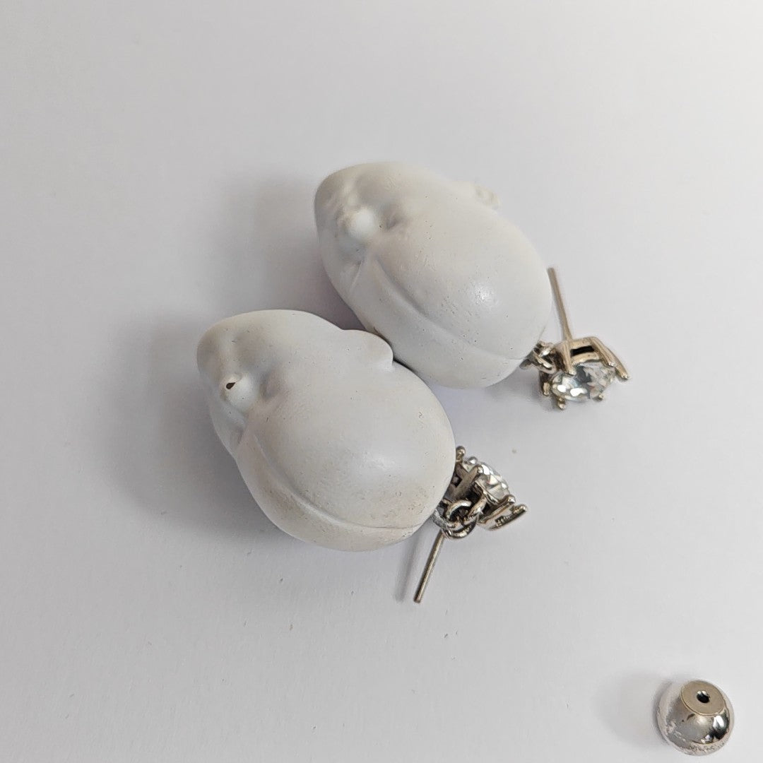 Palladium Plated White Stud Earrings