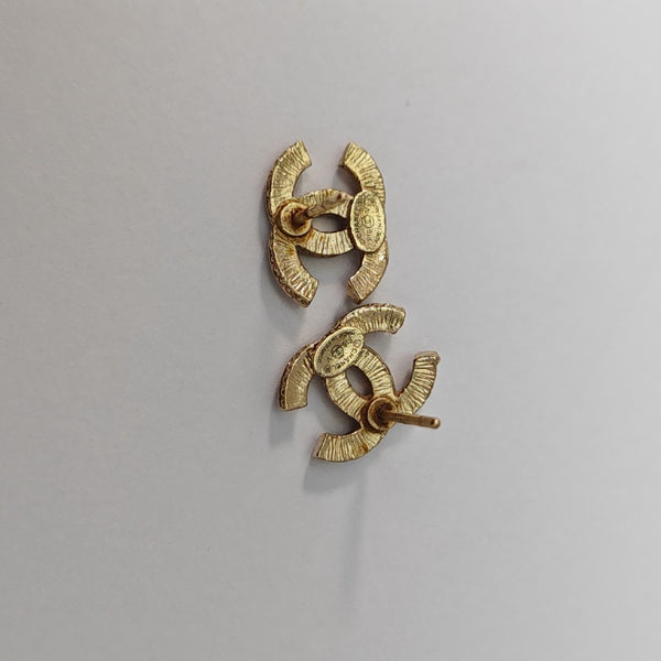 CC Logo Metal Gold Stud Earrings