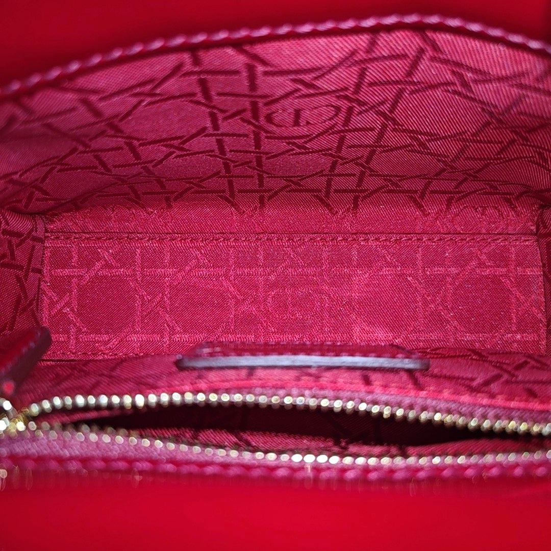 Lady Dior Mini Cannage Patent Calfskin Red
