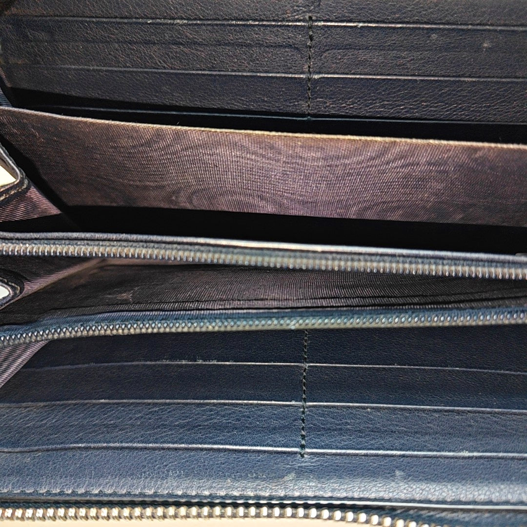 Ligne Shima Monogram Calfskin Blue Wallet