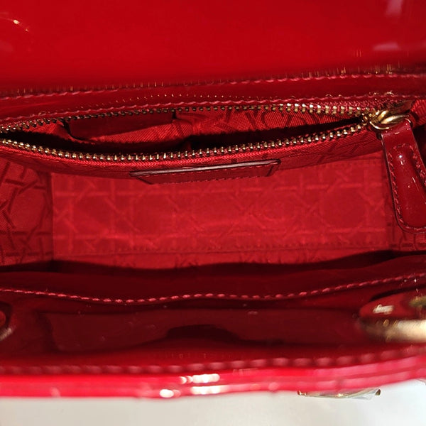 Authenticated pre-owned  Lady Dior Mini Quilted Patent Leather Red - Tote Bag at Looply