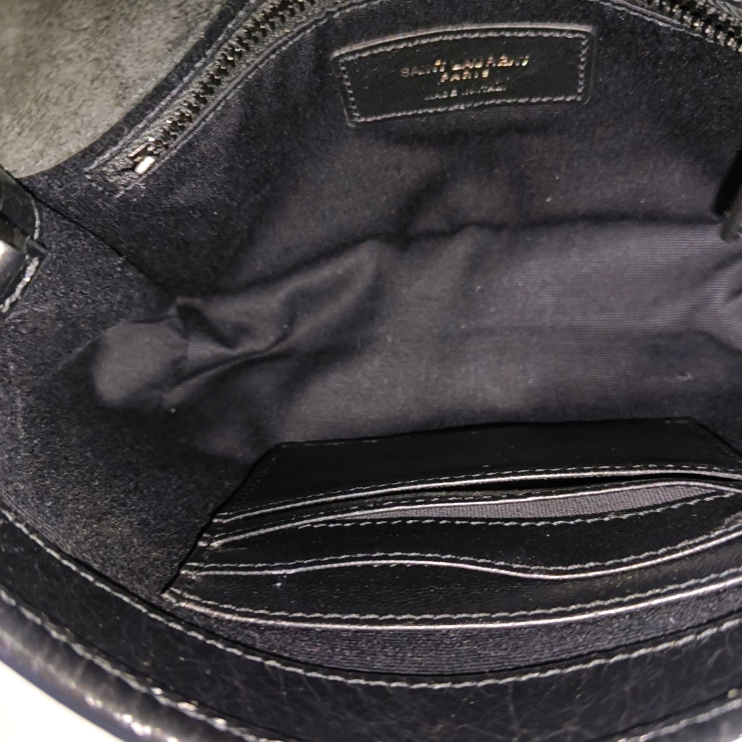 Chevron Leather Shoulder Bag Mini Black
