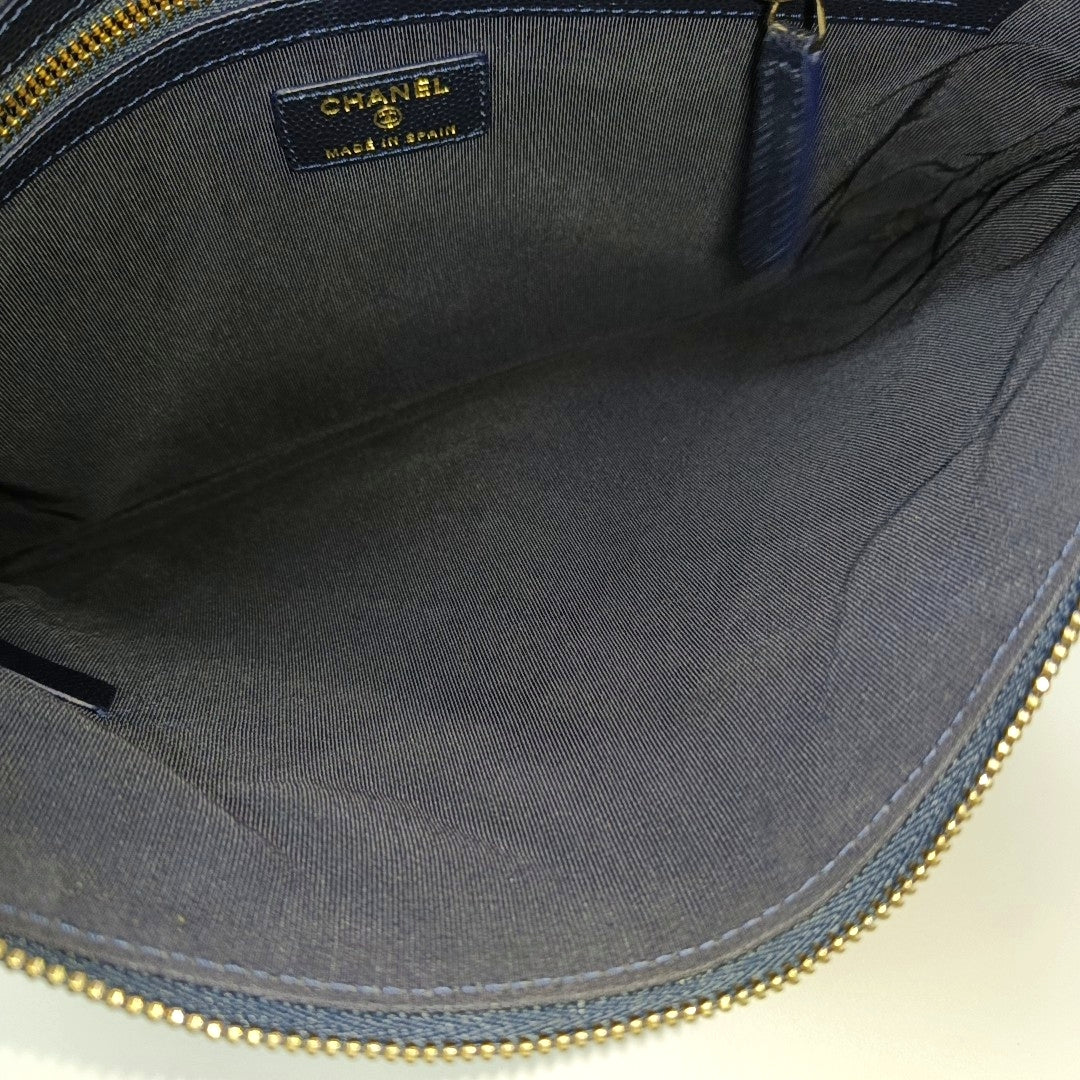Quilted Grained Calfskin Clutch Blue
