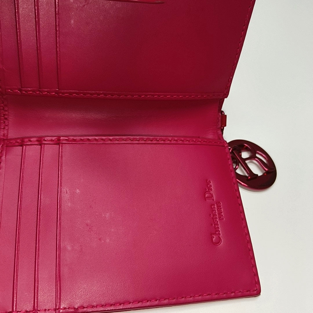 Lady Dior Super Mini Cannage Lambskin Red Wallet