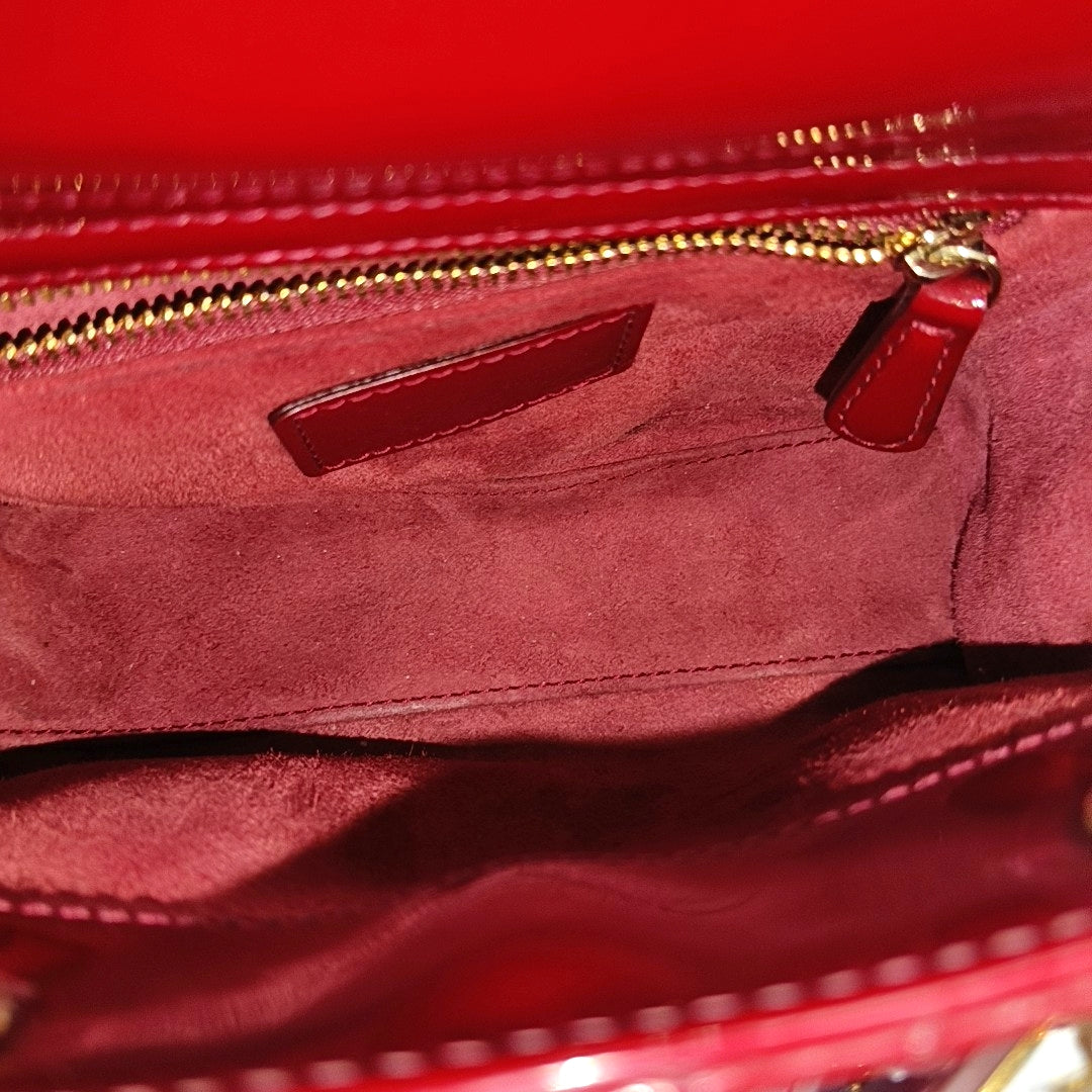 Lady Dior Mini Cannage Patent Calfskin Red