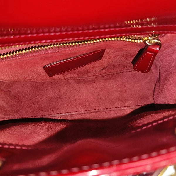 Lady Dior Mini Cannage Patent Calfskin Red