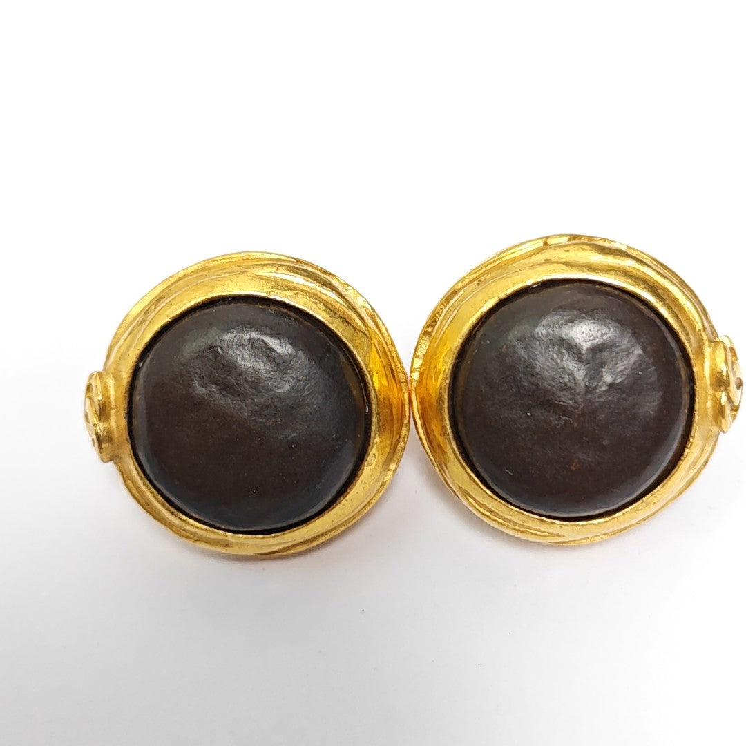 Metal Brown Clip On Earrings
