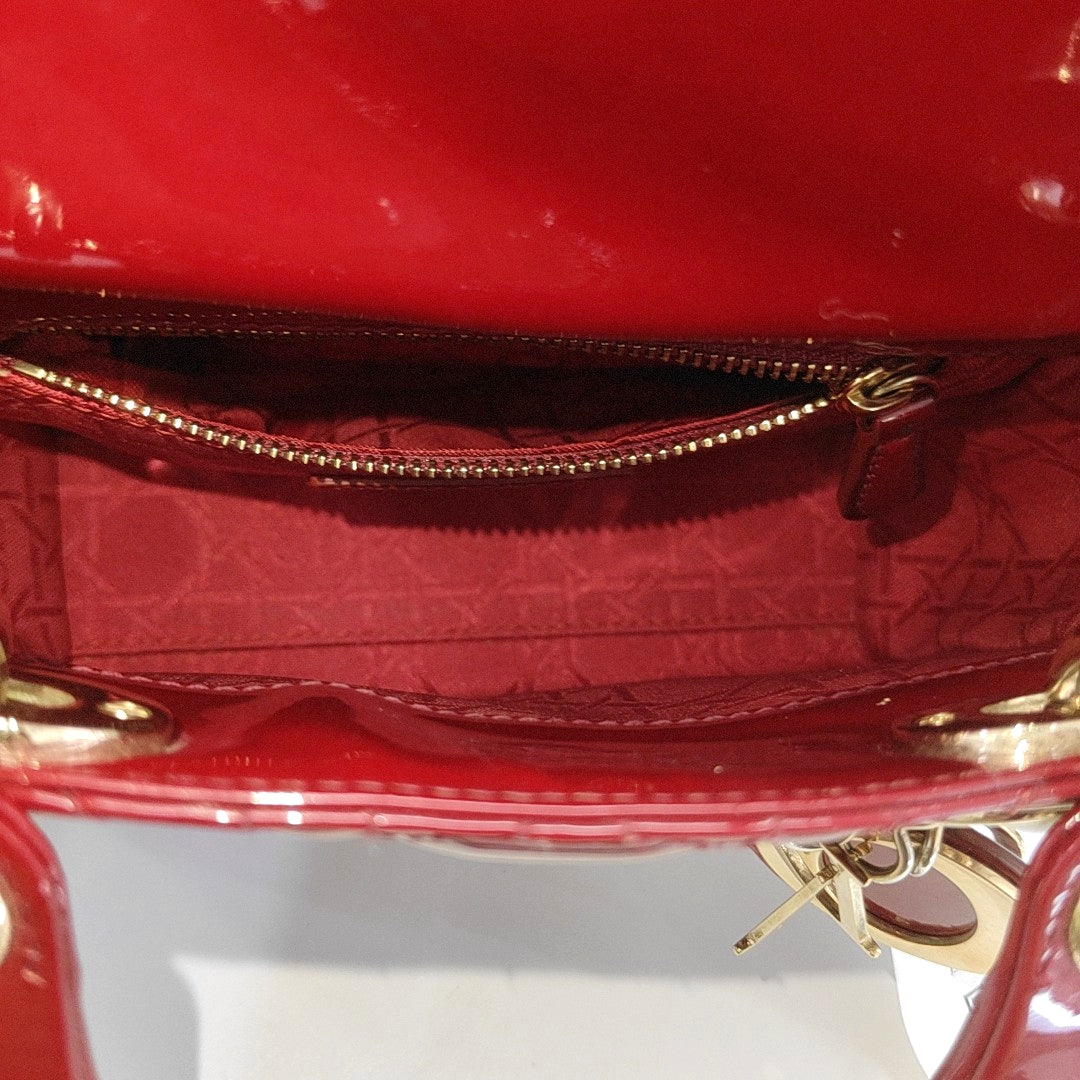 Lady Dior Mini Cannage Patent Calfskin Red