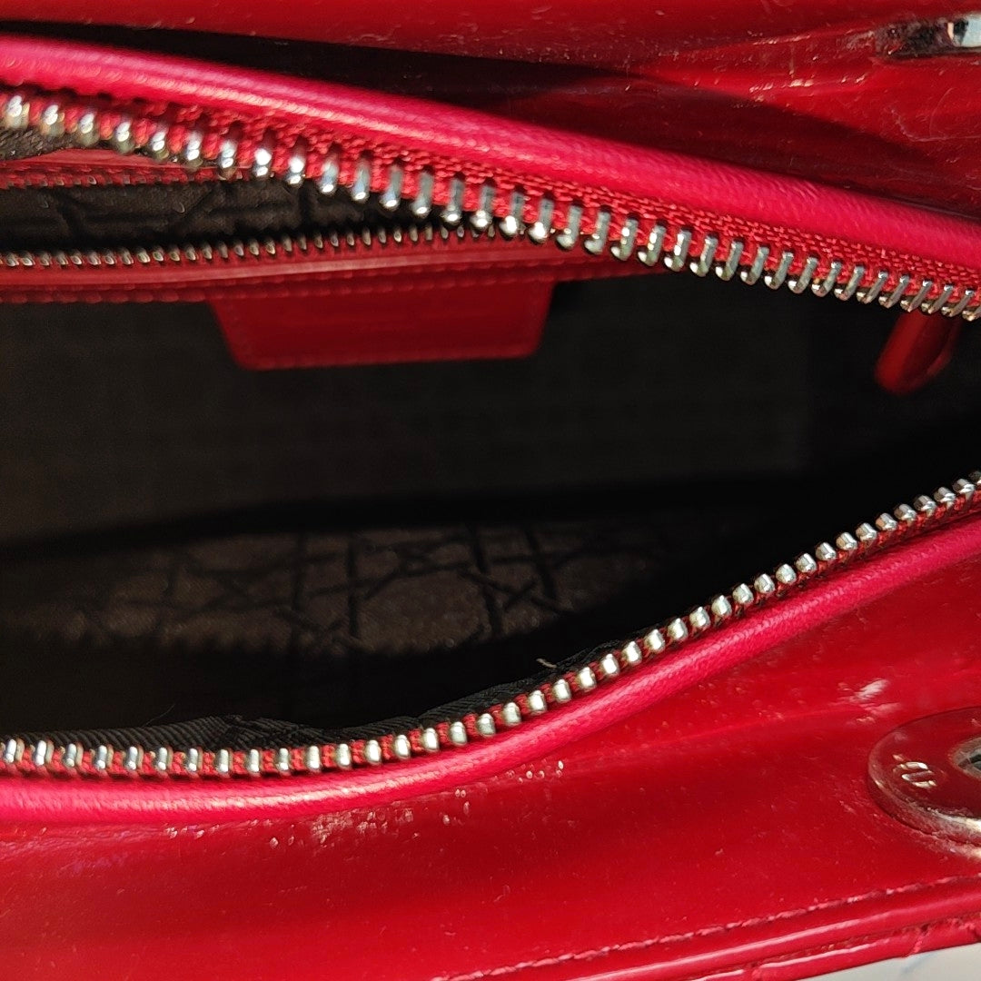 Lady Dior Medium Cannage Patent Leather Red