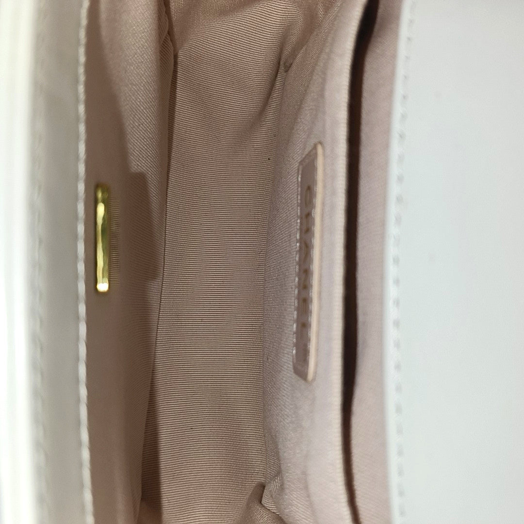 BOY CHANEL Mini Quilted Calfskin White