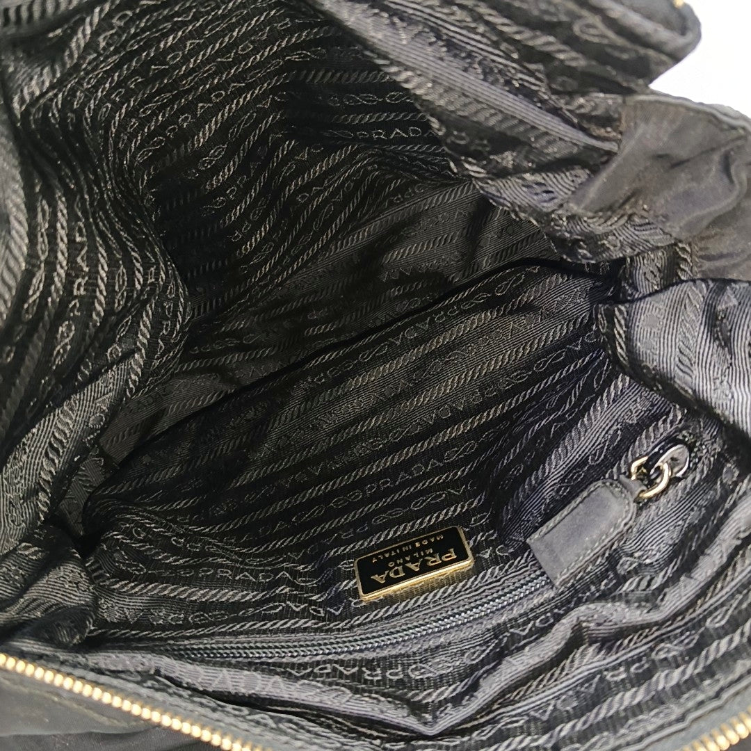 Quilted Nylon Shoulder Bag Black