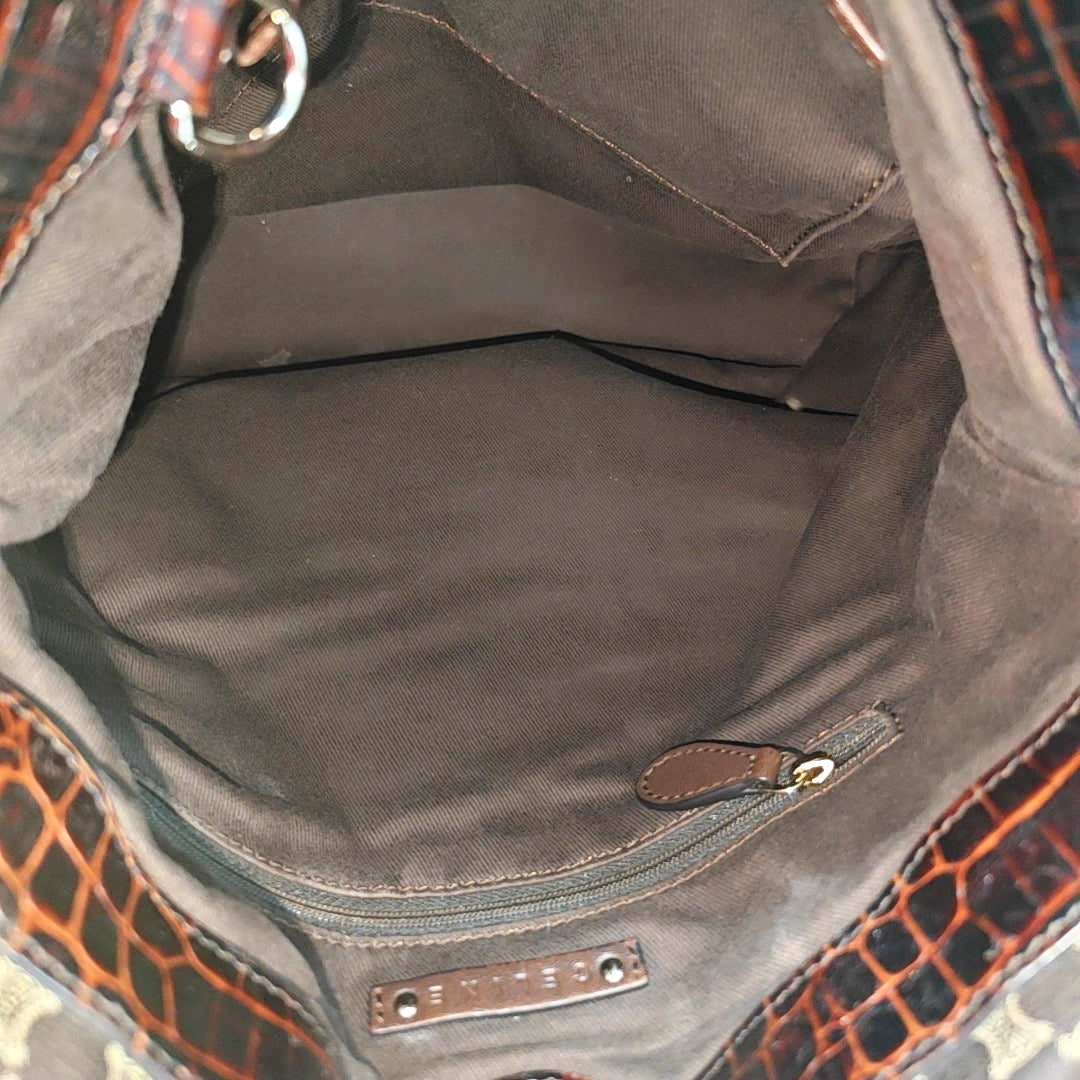 Fabric Top Handle Bag Brown
